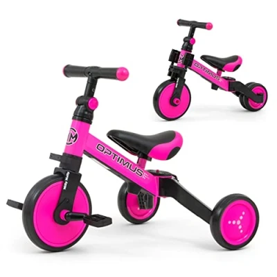Afbeelding van Milly Mally Optimus 3 in 1 kinderfiets driewieler met pedalen Voor jongens en meisjes vanaf jaar Kinderstep Geschikt als cadeau Roze