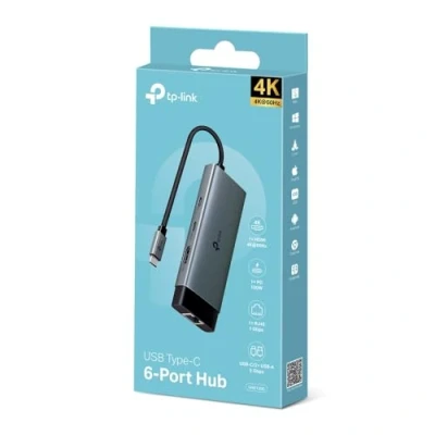Afbeelding van TP Link UH6120C 6 in 1 USB C hub, HDMI 4K @60Hz, Gigabit Ethernet, PD snel tot 100 W, 3 3.0 poorten (2 C, A), SuperSpeed bij 5 Gbps, adapter voor Windows, Mac OS X, iOS, Android