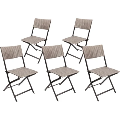Afbeelding van BRUBAKER Toscana, set van 5 tuinstoelen, polyrotan klapstoel, weerbestendig en robuust, balkonstoel, inklapbaar, campingstoel voor tuin, balkon, terras, campingstoel, grijs/bruin