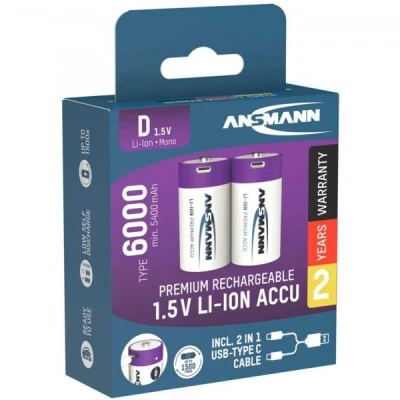 Afbeelding van Ansmann Oplaadbaar Batterij D En Usb C
