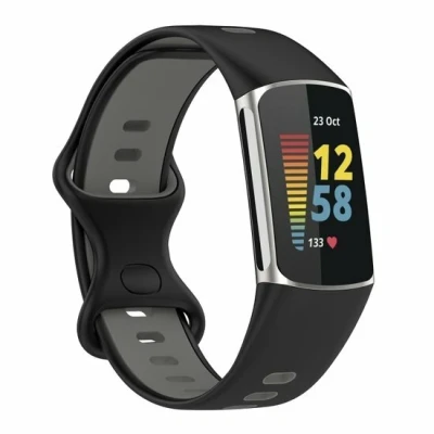 Afbeelding van FitBit Charge 5 &amp; 6 Sportbandje met dubbele lus Zwart / grijs Tweekleurig Maat: L