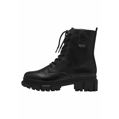Afbeelding van s.Oliver 5 25214 41 Dameslaarzen met kant, platte enkellaarsjes, zwart.