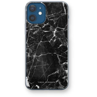 Afbeelding van Case Company® hoesje geschikt voor iPhone 12 Zwart Marmer Soft Cover Telefoonhoesje Bescherming aan alle Kanten en Schermrand