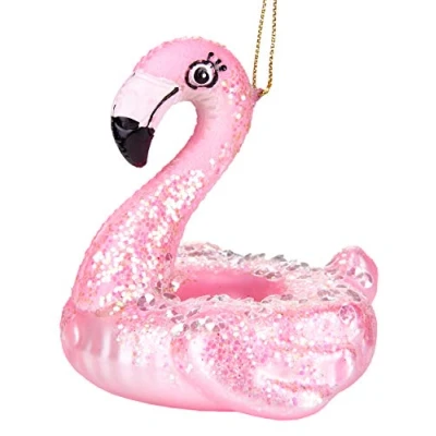 Afbeelding van BRUBAKER Flamingo Zwemring Roze Handbeschilderde Kerstbal van Glas Mondgeblazen Kerstboomversieringen, Grappige Figuren, Decoratieve Hangers Boombal 9 cm