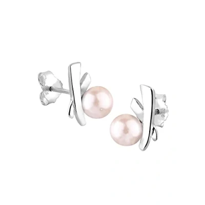 Afbeelding van Elli Dames Oorbellen Kruisje Elegant met Zoetwater Gekweekte Parels in 925 Sterling Zilver