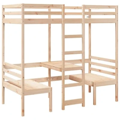 Afbeelding van vidaXL Hoogslaper met bureau en stoelen massief grenenhout 80x200cm