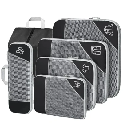 Afbeelding van SINZUX Zwarte organizer voor koffer, 6 stuks, ultralicht, uittrekbaar, het opbergen van koffers, organizer, inpakkubussen, compressie, opbergtas, compressie koffer