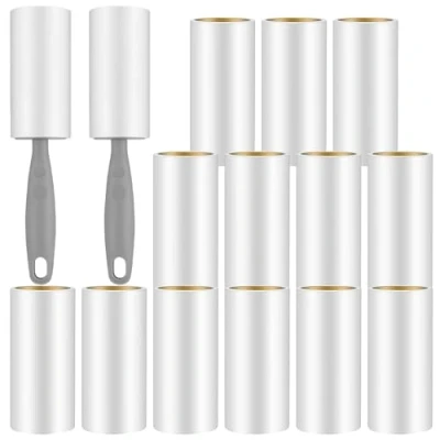Afbeelding van Omtofo 15 rollen pluizenrol met 2 dispensers, extra kleverige pluizenrol, voor dierenharen, kleding, haar, bank, bed, haren