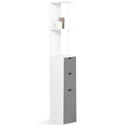 Afbeelding van Meuble WC étagère WILLY bois 3 portes blanc et gris gain de place pour toilettes