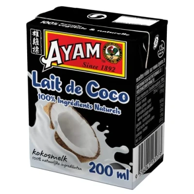 Image de AYAM Lait de coco 100% Ingrédients Naturels Goût Authentique Noix Fraîches Haute Qualité Alimentation Saine Végétal Sans Lactose Gluten 200ml