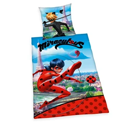 Afbeelding van Herding Miraculous Ladybug en Cat Noir beddengoedset, meerkleurig, hoofdkussen overtrek 80 x cm, dekbedovertrek 135 200 cm