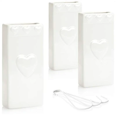 Afbeelding van COM FOUR® 3x luchtbevochtiger voor verwarming, radiator met hartmotief, keramische waterverdamper 320 ml (wit hart)