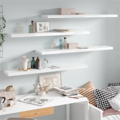 Afbeelding van Wandschappen zwevend 4 st 120x23,5x3,8 cm MDF hoogglans wit