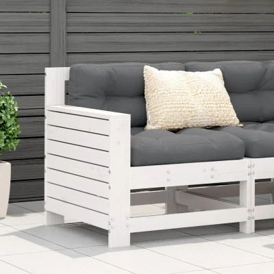 Afbeelding van Tuinbank met armleuning en kussen massief grenenhout wit