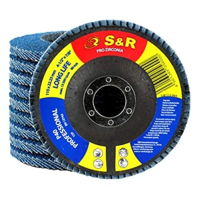 Afbeelding van S&amp;R 10 lamellenschijven 115 schuurmiddelen voor roestvrij staal, hout, metaal, korrel 40, slijpschijf met vakken slijpmachine.
