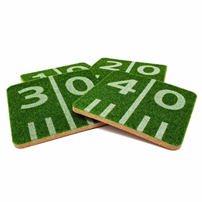 Afbeelding van American Football onderzetters in gras speelvelddesign (4 stuks) voor glazen en kopjes: super als voetbaldecoratie of cadeau zacht, synthetisch