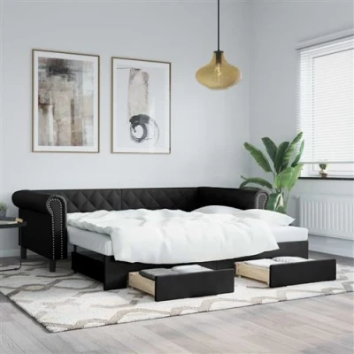 Afbeelding van vidaXL Slaapbank met onderschuifbed en lades 90x200 cm kunstleer zwart