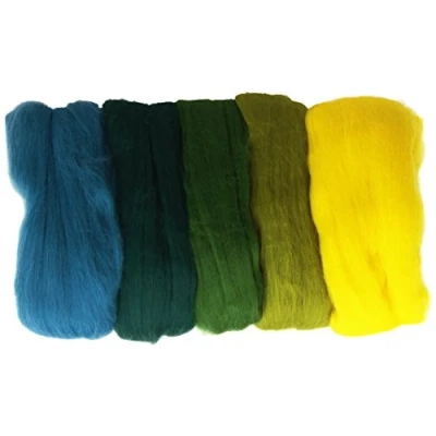 Afbeelding van RAYHER HOBBY 5365300 Viltwol, merinowol, gekamd, fijn, 19 micron, 5 kleuren à 10 g, groene tinten, 100% schapenwol om te vilten, 50 g