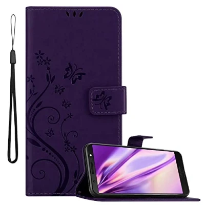 Afbeelding van Cadorabo Hoesje geschikt voor Motorola MOTO G6 PLUS in BLOEMEN DONKER PAARS Beschermhoes bloemmotief met magnetische sluiting, standfunctie en kaartsleuven Book Case Cover Etui