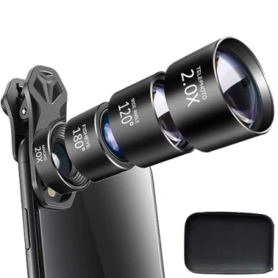 Afbeelding van INF 4 in 1 mobiele telefoonlens, fisheye fisheye, groothoek, telelens en macrolens, inclusief accessoires, universele lens voor alle smartphones, om vast te klikken