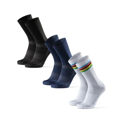 Afbeelding van DANISH ENDURANCE Crew Fietssokken voor Dames &amp; Heren, Ademend, Mountainbiken Wielrennen, 3 paar, Veelkleurig (1x Strepen, 1x, Zwart, 1x Blauw), 35 38 EU