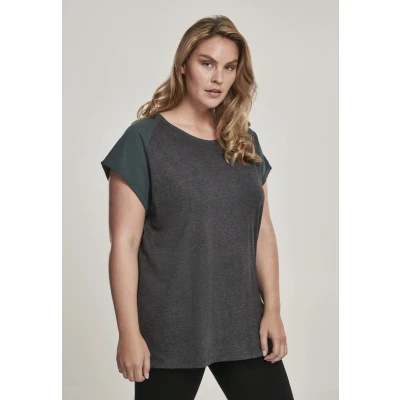 Afbeelding van Urban Classics Contrast Raglan Tshirt print, Dames, Maat: Small, Charcoal/bottlegreen