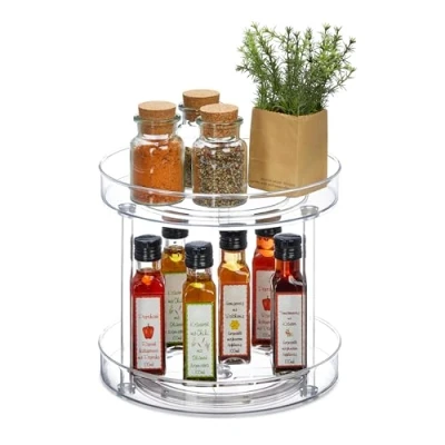 Afbeelding van Relaxdays 2 laags draaiplateau Ø 27 cm kruidencarrousel koelkast organizer badkamer