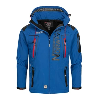 Afbeelding van Geographical Norway Winddichte herenjas met capuchon en trekkoord voor kamperen in de open lucht, wandelen, sneldrogend materiaal, BANS productie, Royal Blauw