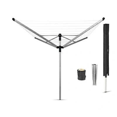Afbeelding van Lift o Matic Advance droogmolen 50 meter met metalen grondanker, beschermhoes en wasknijpertasje Metallic Grey Brabantia