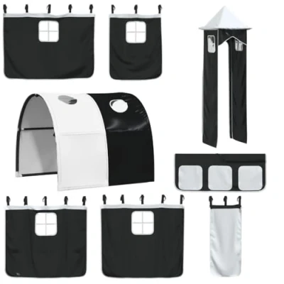 Image de vidaXL Rideaux pour lit mezzanine avec tunnel et tour blanc noir835919