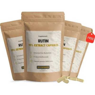 Afbeelding van Cupplement 4 Zakjes Rutine Capsules 60 Stuks 5% Extract Inclusief Pillendoos 500 MG per Biologisch Geen Poeder Supplement Superfood Tabletten Rutin