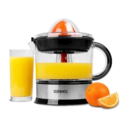 Afbeelding van Duronic JE407 Elektrische citruspers, 40 W, inhoud 700 ml, 2 verwisselbare kegels, verstelbaar filter voor de pulp, ideaal citrusvruchtensap, sinaasappel, citroenen, vers fruit