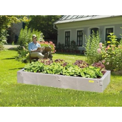 Afbeelding van Juwel Timber 20476 verhoogd bed met 6 bouwstenen, kruidenbed in houtlook hoge warmte isolatie, afmetingen 130 x 60 cm, hoogte 20 uitbreiding op een of als eenpersoonsbed)