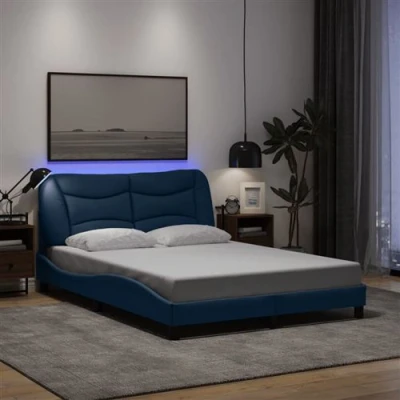 Image de vidaXL Cadre de lit avec lumières LED bleu 140x200 cm tissu