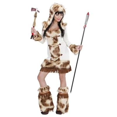 Afbeelding van Widmann Eskimo Kostuum Luxe Bont Indiaans Meisje Weeko Vrouw Bruin Small Carnavalskleding Verkleedkleding