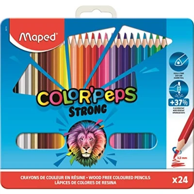 Afbeelding van Maped Strong Color&#039;Peps kleurpotloden 24 ultra resistente en ergonomische Metalen doos met harspotloden