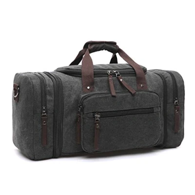 Afbeelding van LOSMILE Reistassen, waterdichte tas van canvas, weekendtas voor kamperen mannen en vrouwen., zwart., In grootte verstelbaar