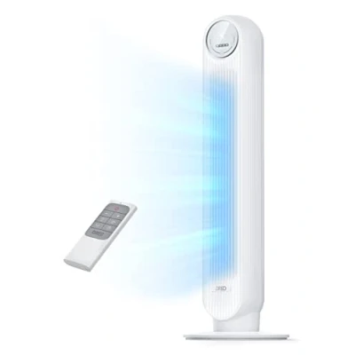 Afbeelding van Dreo Nomad One Tower Fan met afstandsbediening, 24 ft/s Velocity Quiet Cooling Fan, oscilllating 90, 4 snelheden, modi, 8 uur timer, zonder staande vloerventilatoren, wit