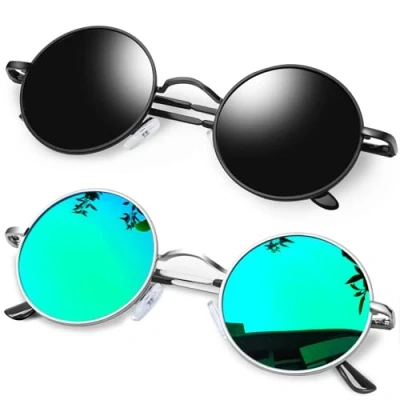 Afbeelding van KANASTAL Zonnebril voor dames en heren, rond, gepolariseerd, hippie, klassiek, vintage, retro, steampunk, metalen frame, UV400