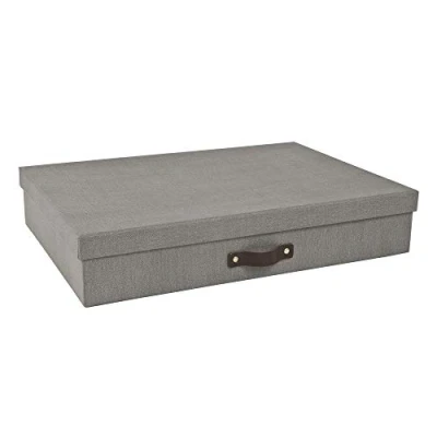 Afbeelding van Bigso Box of Sweden SVERKER Documentenbox A3 Bureau organizer met deksel en handvat Opbergdoos van vezelplaat papier in linnenlook Grijs
