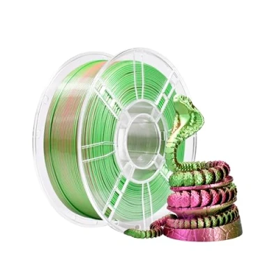 Afbeelding van iBOSS PLA Plus filament voor 3D printers, PLA+ 1,75 mm, zijdezacht tweekleurig coëxtrusie, printfilament, glanzend, 1 kg, rood en groen