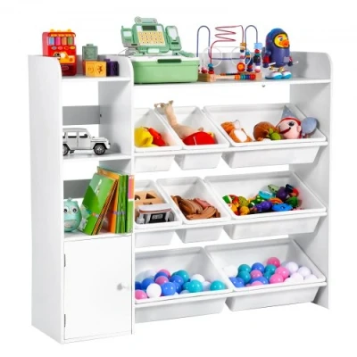 Image de VEVOR Meuble de rangement jouets enfant à 4 niveaux avec bibliothèque et 8 bacs