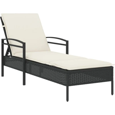 Afbeelding van Ligbed met kussen 63x200x81 cm poly rattan zwart