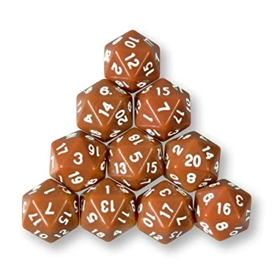 Afbeelding van 10 x W20 polyedrische dobbelstenen voor rollenspellen en tafelspelen, bruin