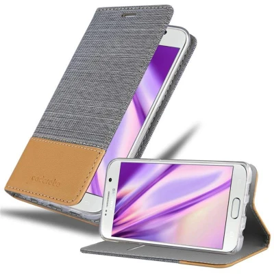 Afbeelding van Cadorabo Hoesje geschikt voor Samsung Galaxy S6 EDGE PLUS in LICHTGRIJS BRUIN Beschermhoes met magnetische sluiting, standfunctie en kaartvakje Book Case Cover Etui