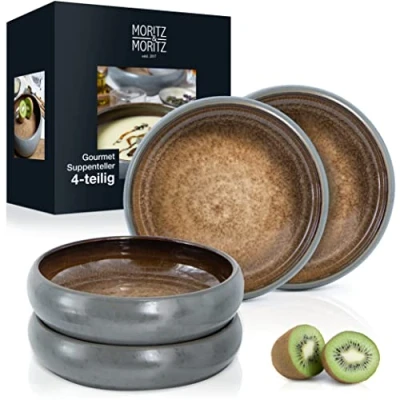 Afbeelding van Moritz &amp; SOLID Set van 4 soepborden aardewerk, 19 cm, kom aardewerk voor soep, pasta, salade of muesli