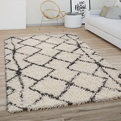 Afbeelding van Paco Home Hoogpolig Vloerkleed Woonkamer Shaggy Langpolig Modern Boho Scandi Ruitpatroon 200x280 cm