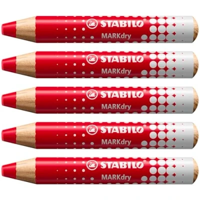 Image de STABILO Markdry Lot de 5 marqueurs pour tableau blanc et à papier Rouge
