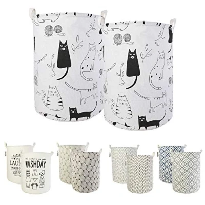 Afbeelding van LessMo wasmanden, 2 stuks, 40 cm, opvouwbare grote opbergbak van stof, wasmand voor het organiseren kinderkamer, speelgoed, kleding (kat, 19,7 inch)