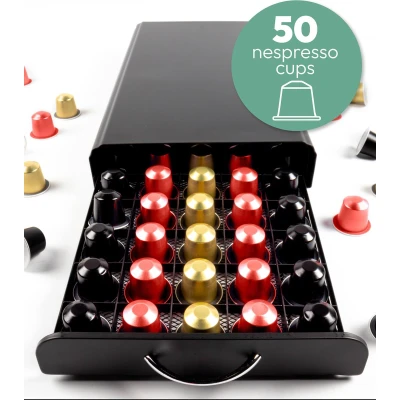 Afbeelding van Gadgy Nespresso Capsulehouder met Lade Koffiecups Houder Koffiehouder voor Capsules 50 Cuphouder Zwart